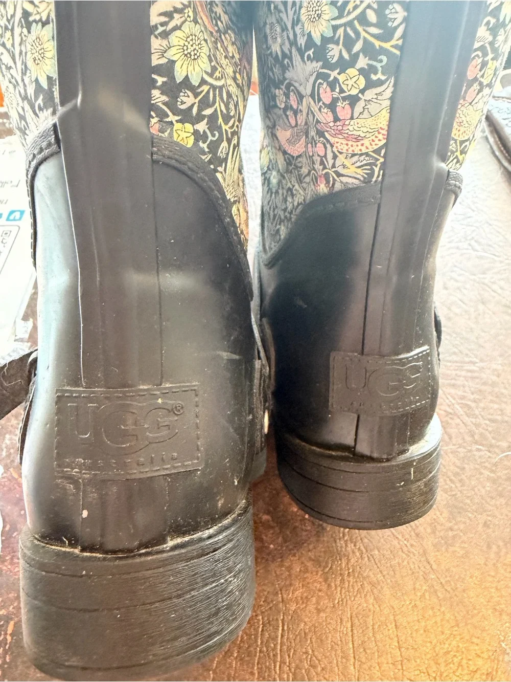 UGG Women’s Rain Boots Floral Bird Print Waterproof Rubber Boots Size 6 EU 37